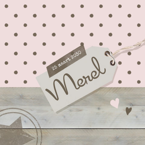 Lief meisjes geboortekaartje met stippen en label