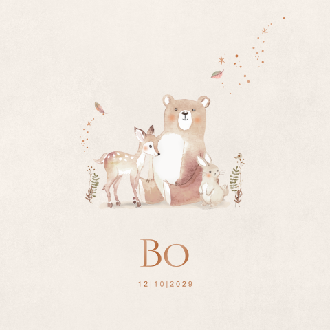 Beige kraamborrelkaartje met bosdieren