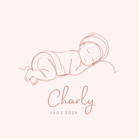 Geboortekaartje unisex met slapende baby lijntekening