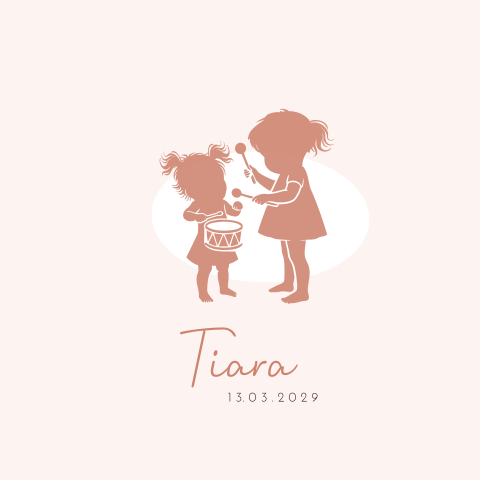 Geboortekaartje meisjes trommel muziek silhouet zusjes tweede kindje