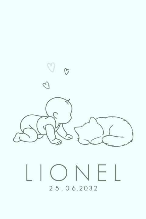 Geboortekaartje jongen met baby en kat