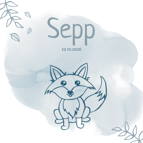 Geboortekaartje jongen waterverf en vos