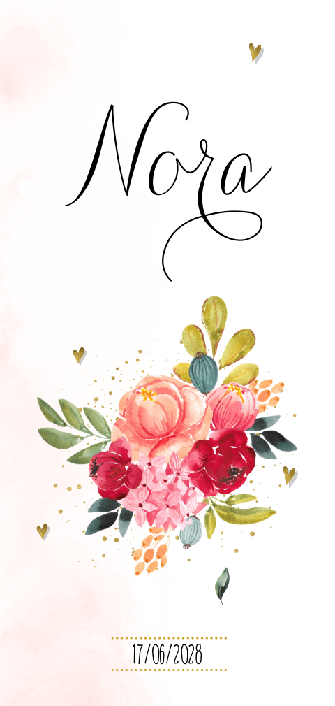 Geboortekaartje dochter met aquarel bloemen