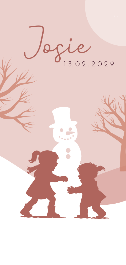 Geboortekaartje meisje sneeuwpop  silhouet winter