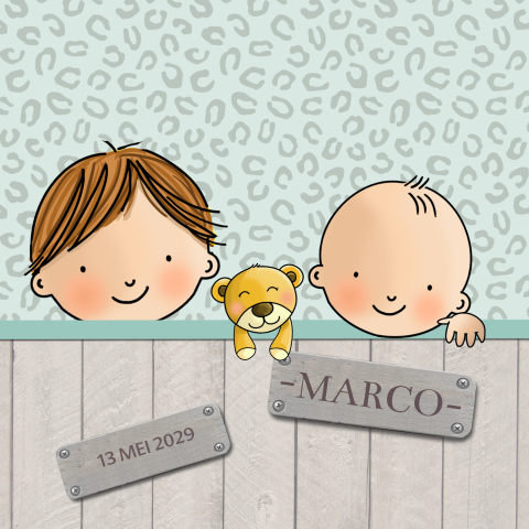 Geboortekaartje baby jongens met sloophout tijgerprint