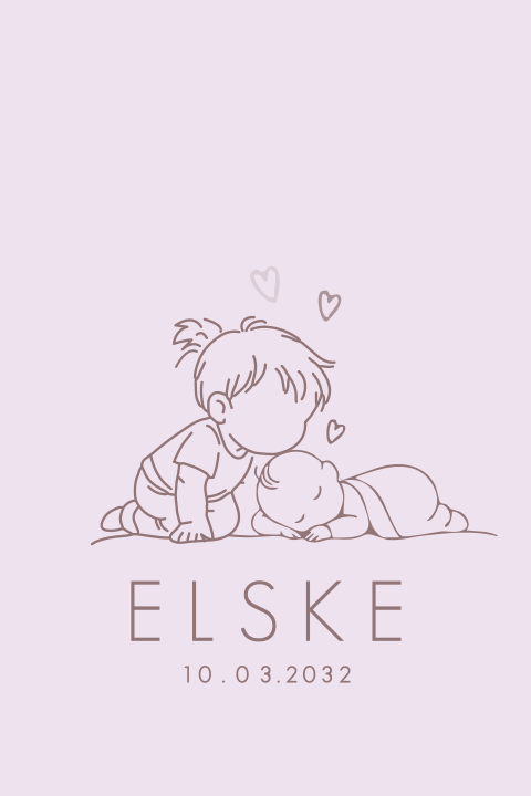 Lief geboortekaartje met grote zus die zusje een kus geeft