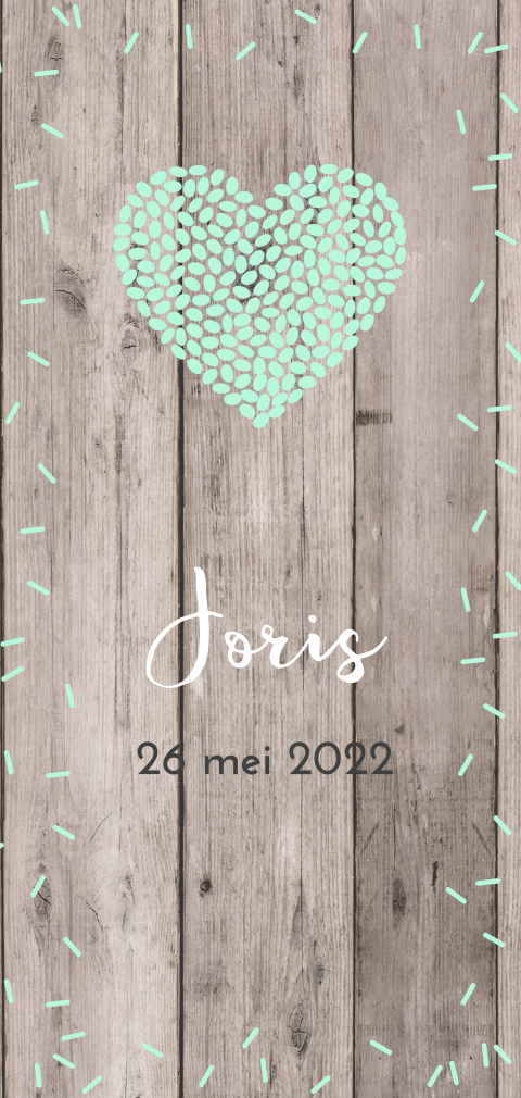 Hip geboortekaartje voor een jongen met hout confetti