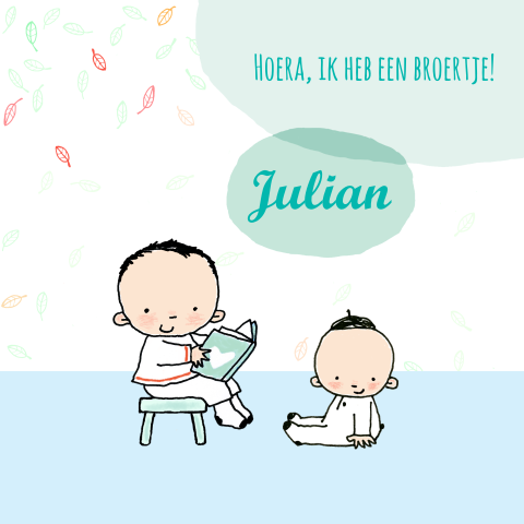 Lief geboortekaartje voor 2e kindje, grote broer met baby broertje