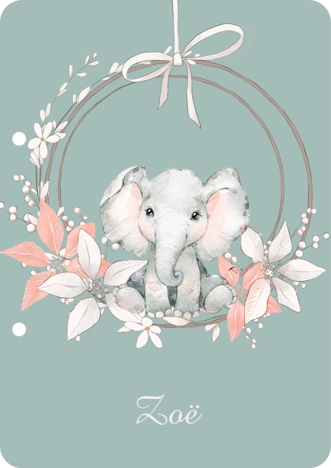 Houten bewaarbundel olifant en bloemen