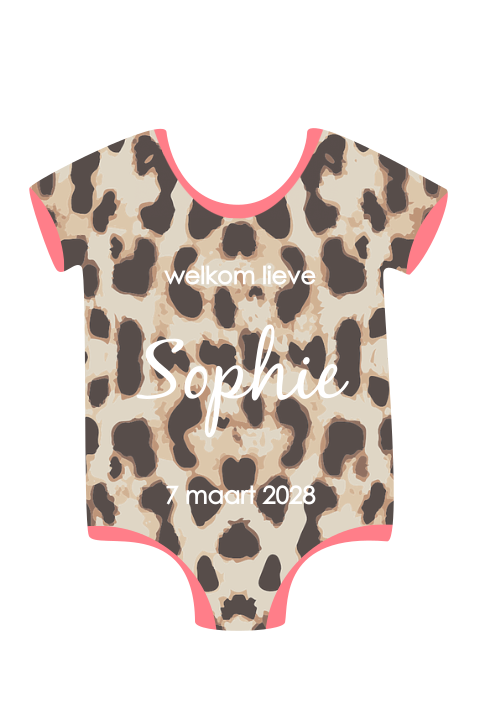 Romper geboortekaartje luipaard tijger print