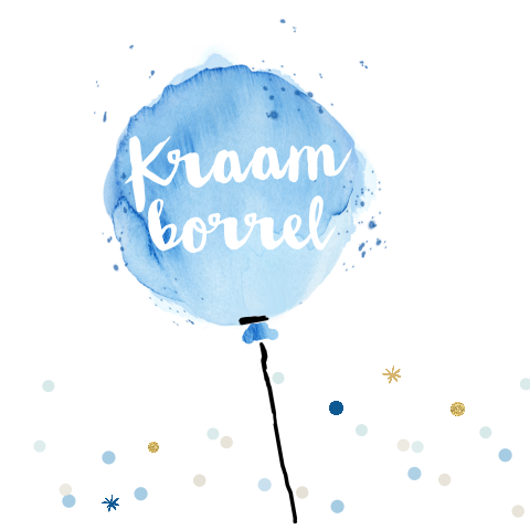 Babyborrel uitnodiging met blauwe waterverf ballon