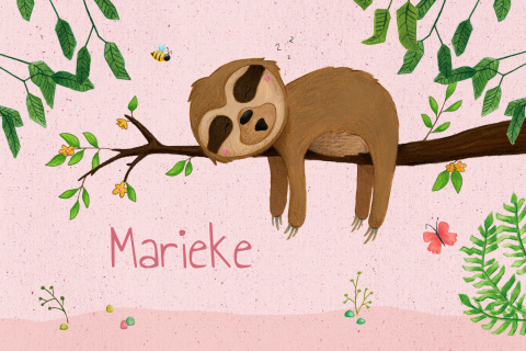 Geboortekaartje lieve luiaard roze voor een meisje