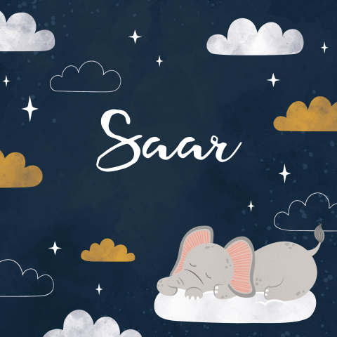 Geboortekaartje wolken en sterren met olifantje roze