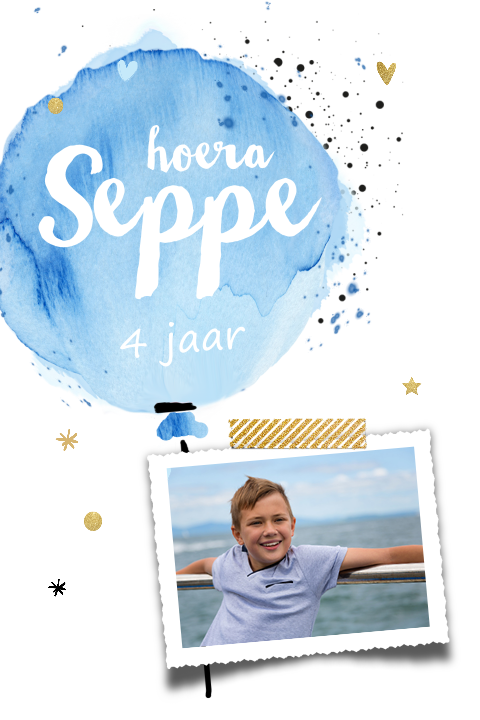 Hippe uitnodiging 4 jaar jongen blauwe ballon