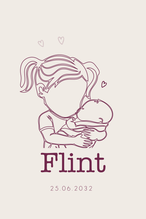 Lief geboortekaartje voor een meisje met grote zus die haar knuffelt