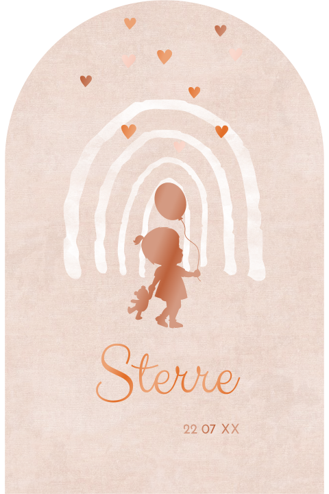 Geboortekaartje boogvorm hoogglans silhouet meisje en een regenboog