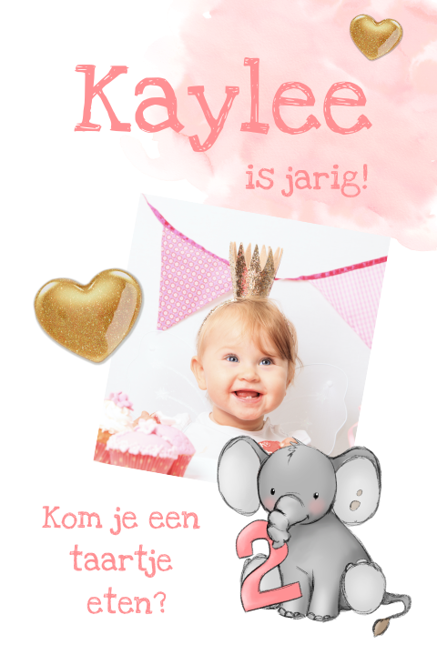 Lieve uitnodiging met watercolour, foto en olifant