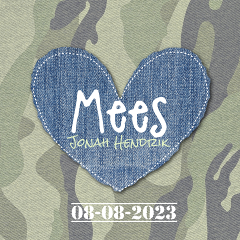 Stoer geboortekaartje met denim in leger-stijl