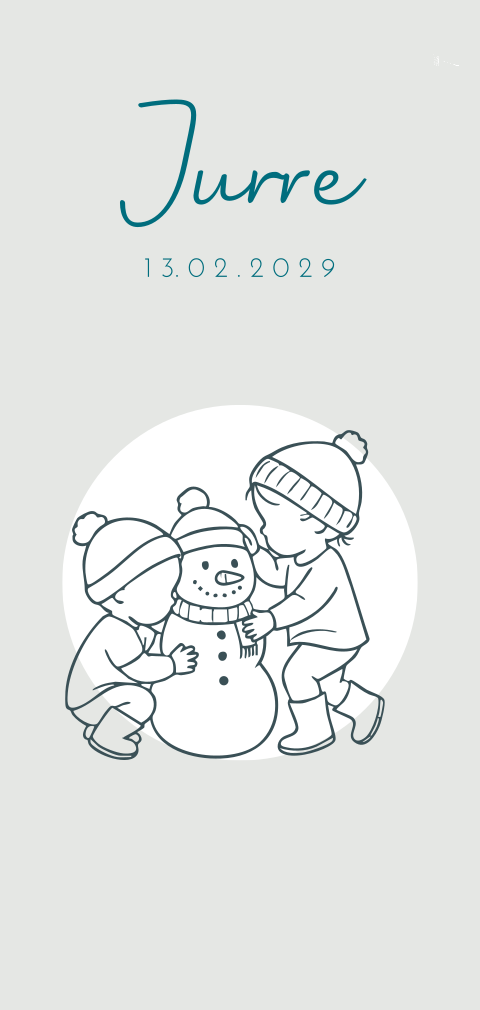 Geboortekaartje winter sneeuwpop lijntekening broer broertjes