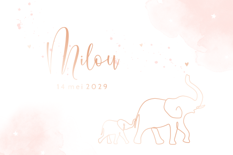 Geboortekaartje meisje rosefolie olifant en hartjes
