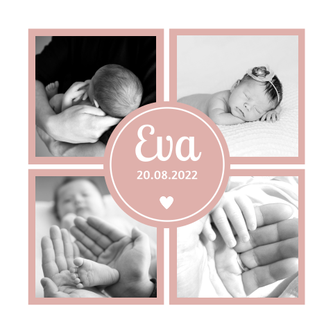 Geboortekaartje meisje vakjes foto collage