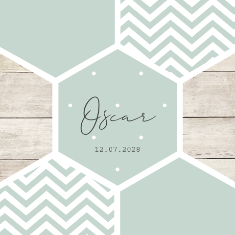 Hout look geboortekaartje jongen met mint groen