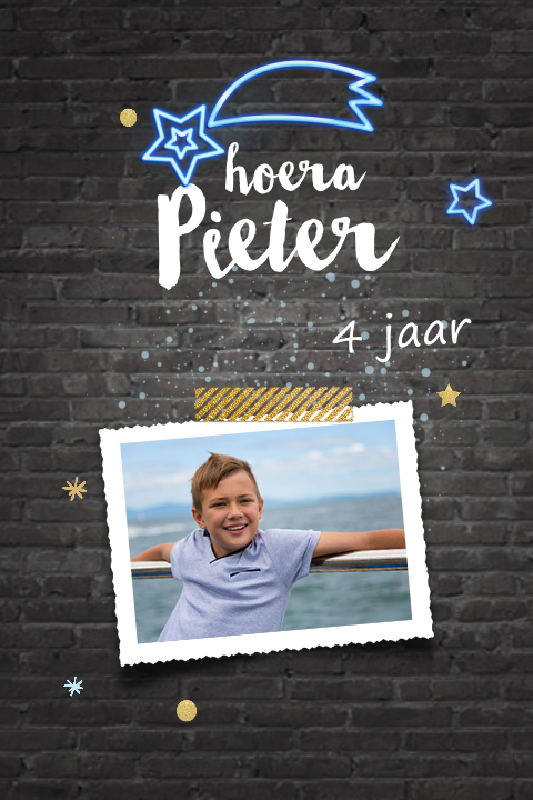 Stoere neon look verjaardagsuitnodiging jongen