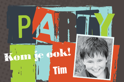 Uitnodiging kinderfeestje jongen met stoere letters