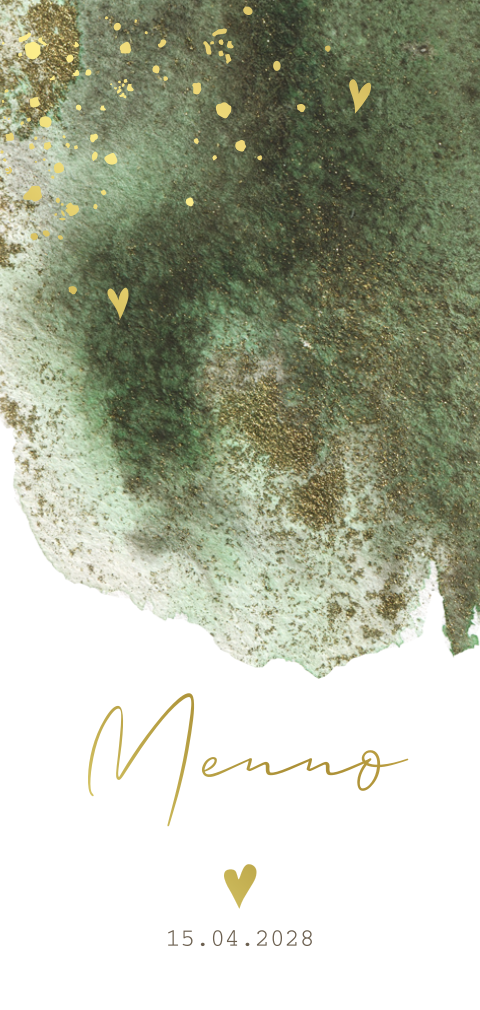 Hip geboorte kaartje jongen met foliedruk hartjes