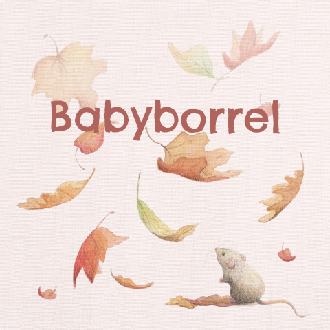 Roze kraamborrelkaartje met een muisje en blaadjes