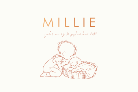 Lief geboortekaartje met grote broer bij het wiegje