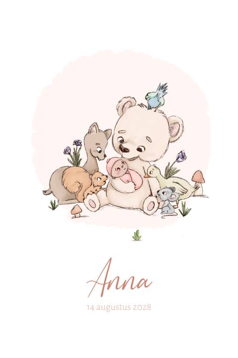 Schattig getekende illustratie van bos dieren met baby voor een meisje
