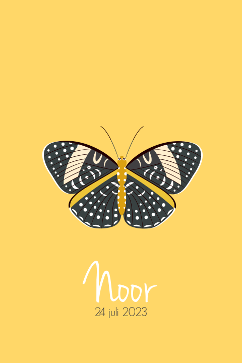 Hip geboortekaartje voor een meisje met vlinder