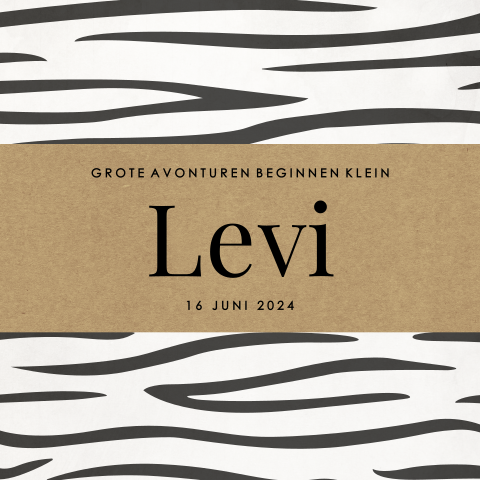 Kraft look geboortekaartje jongen met zebra print