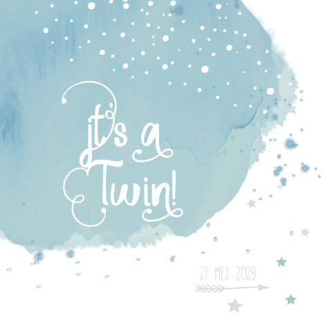 Modern tweeling geboortekaartje jongen blauwe watercolor