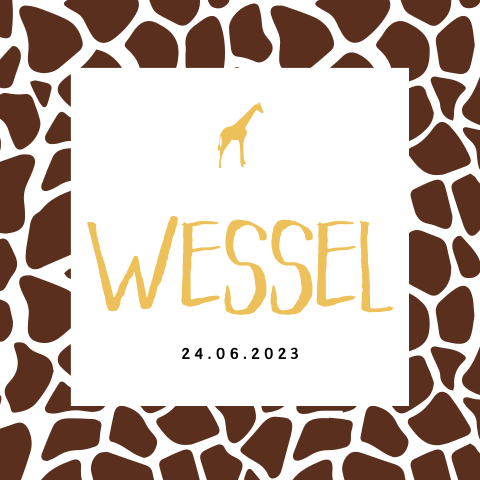 Stoer geboortekaartje jongen met dierenprint giraf