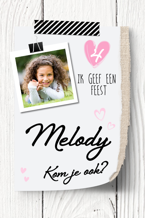 Hippe hout look uitnodiging meisje 4e verjaardag