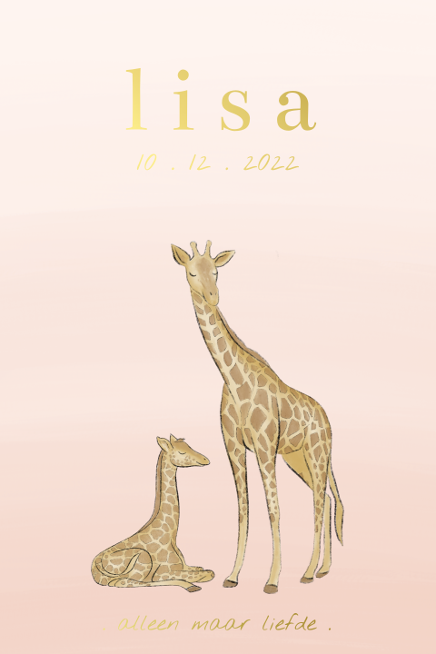 Giraffen geboortekaartje voor een meisje met foliedruk