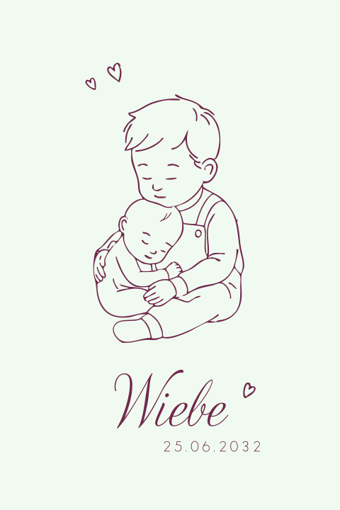 Geboortekaartje lijntekening silhouet broer met baby broertje