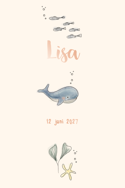 Geboortekaartje meisje walvis rosefolie
