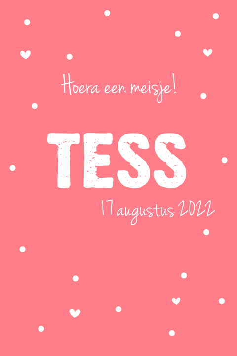 Roze geboortekaartje voor een meisje met stippen