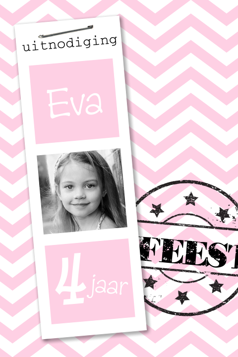 Hippe roze uitnodiging 4e verjaardag meisje fotostrip