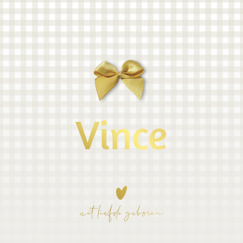 Klassiek geboortekaartje met ruit patroon en echt strikje