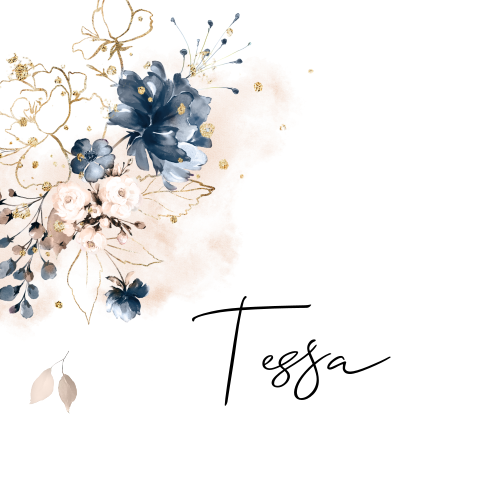 Tuinbord met botanische roze en blauwe bloemen