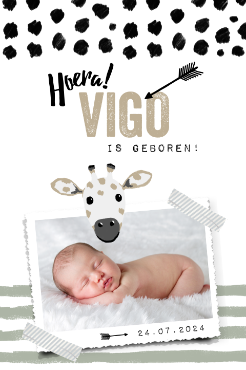 Lief geboortekaartje jongen eigen foto en giraf