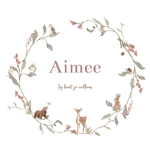 Geboortekaartje bosdieren bloemenkrans