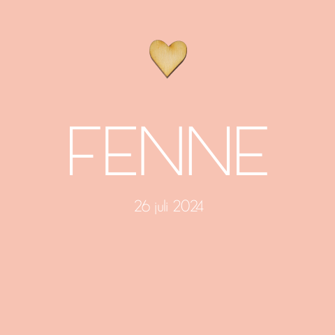 Modern geboortekaartje meisje met echt houten hartje