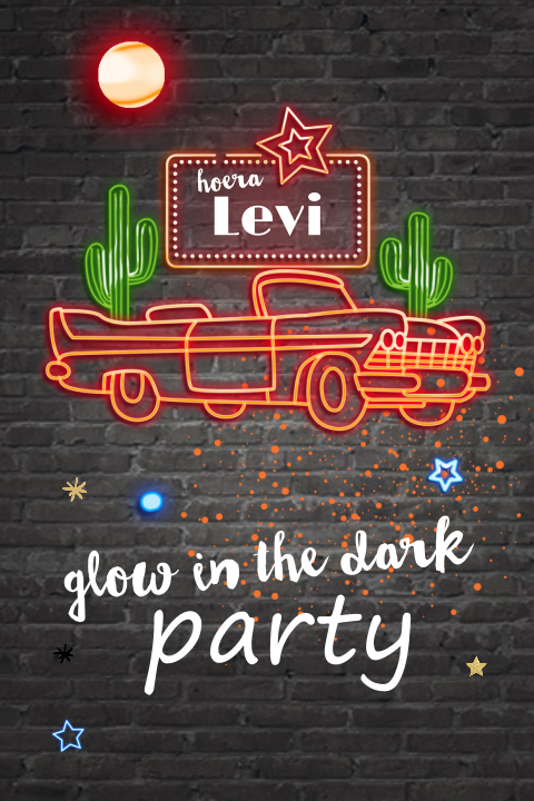 Stoere neon look uitnodiging verjaardag oldtimer