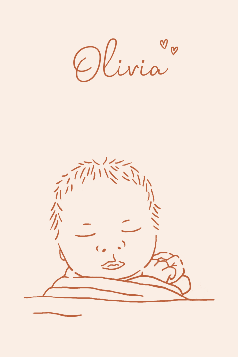 Geboortekaartje meisje baby lijntekening