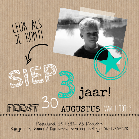 Typografie uitnodiging voor verjaardagsfeestje zoontje